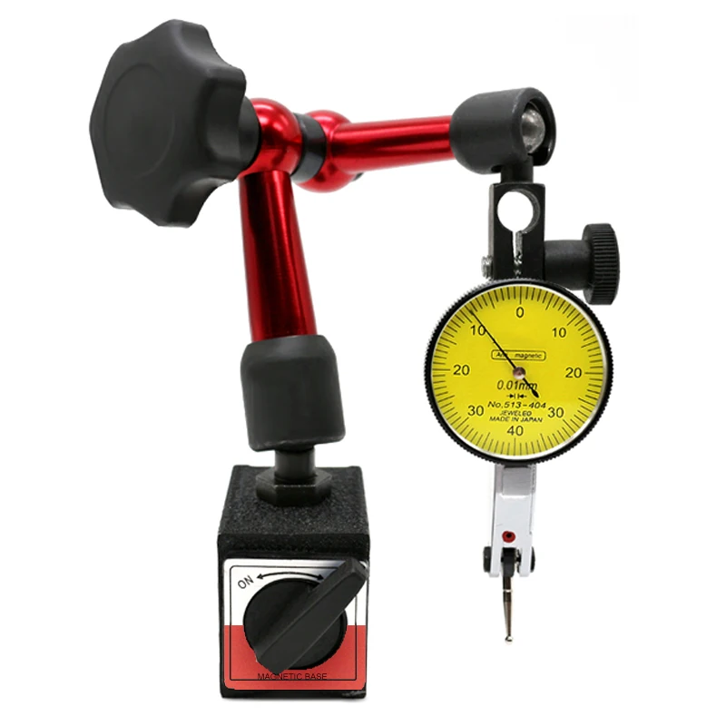 Indicador de Dial pequeño Universal de 200mm, soporte magnético, Base, 0-0,8mm, 0,01 Dial, Analizador de prueba para calibración de equipos