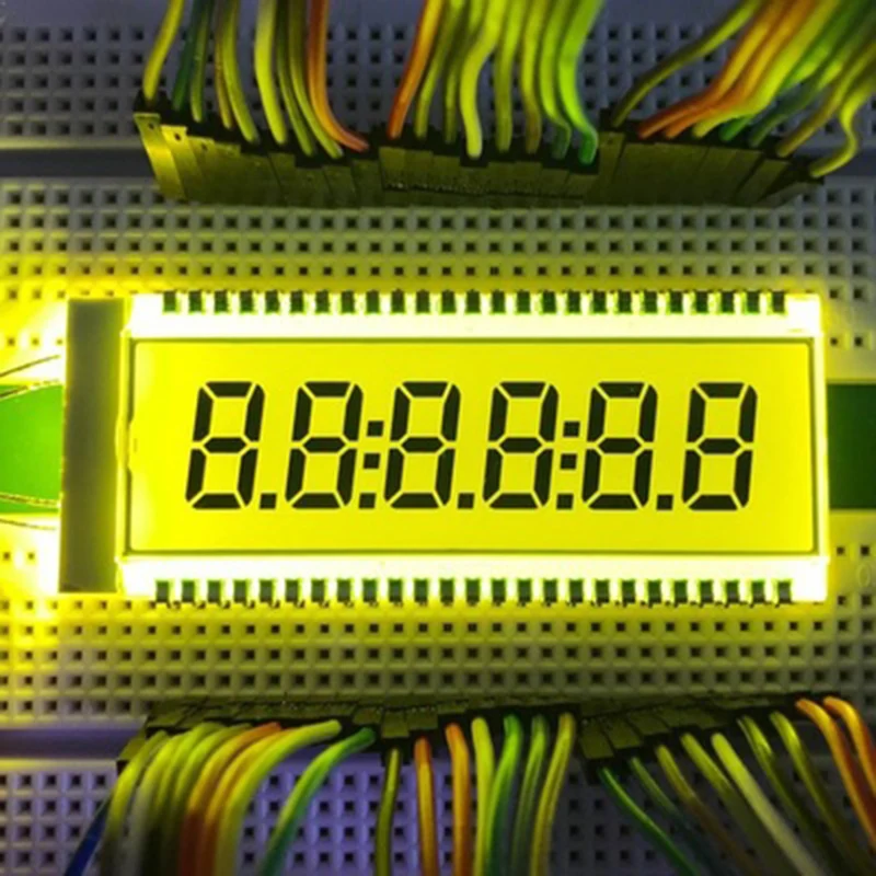 Panel LCD de segmento de 6 dígitos, 50PIN TN, blanco/amarillo, verde/Azul, retroiluminación LED, 5V