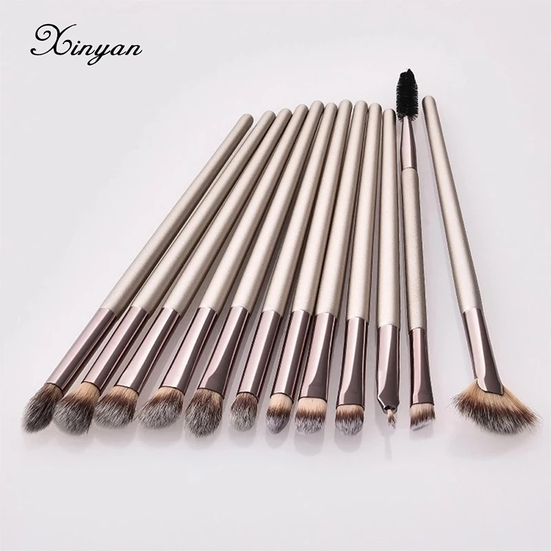 

XINYAN Champagne Makeup Brushes Set Eyebrow Foundation Blending Eyeliner Eyelash Eye Oem Marbling Cosmetic Brush Set Beauty Tool