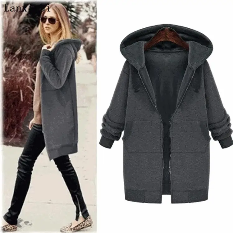 

Lanxirui women's large lapel hooded coat in the long section loose plus fat winter cotton suits women