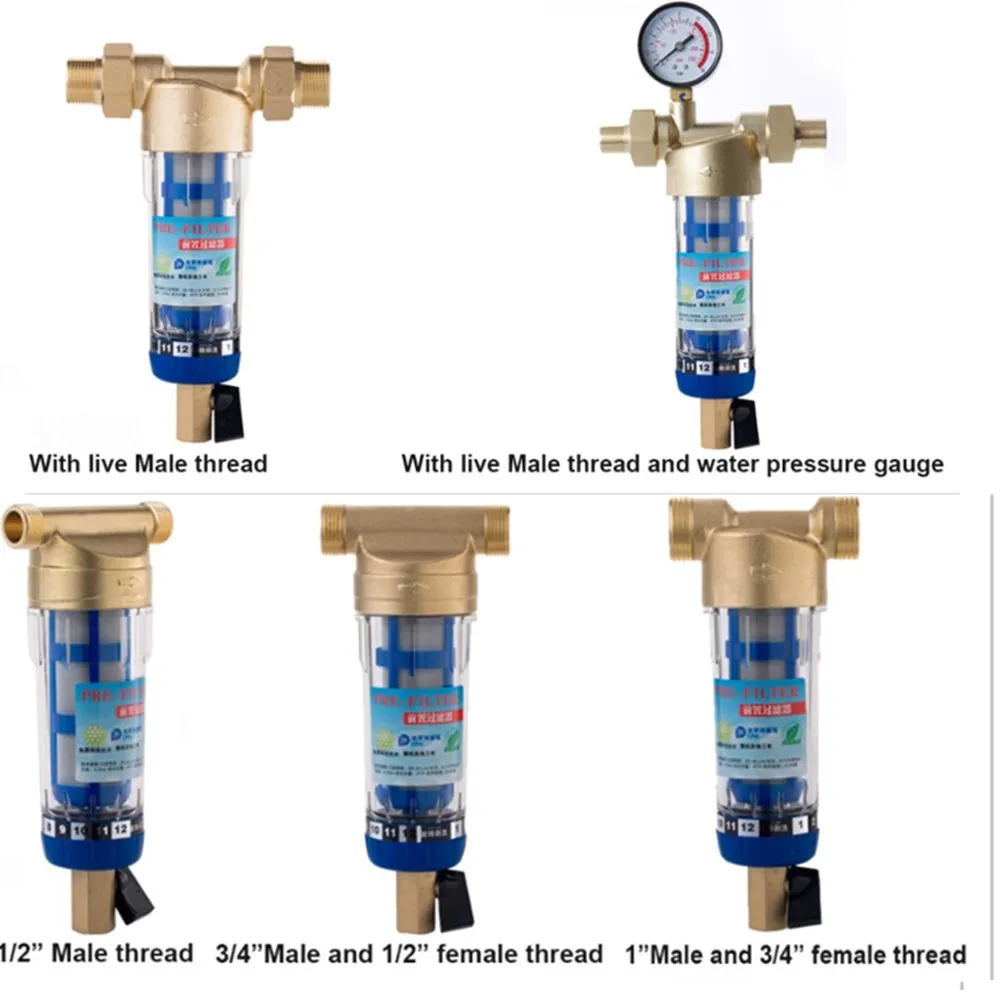 Siphon backwash Prefilter water filter First step of water purifier system brass stainless steel mesh prefiltro wiper Hydrometer