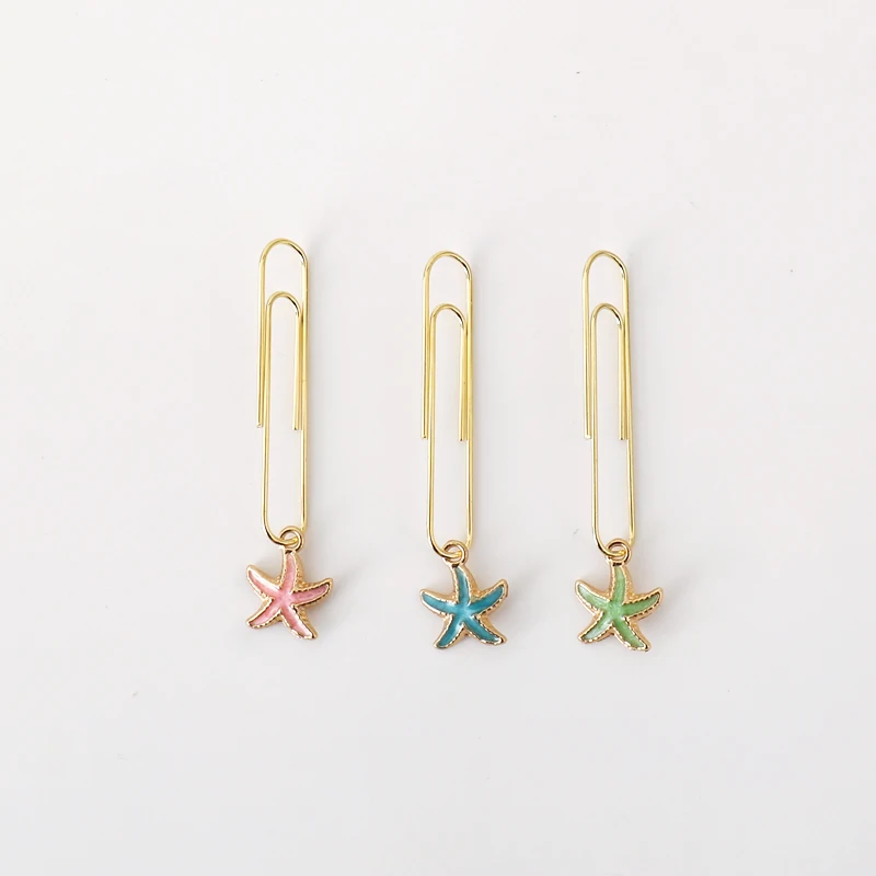 TUTU 5Pcs/box Beautiful starfish Bookmark Planner Paper Clip Metal Material Bookmarks for Book Stationery School Office H0336