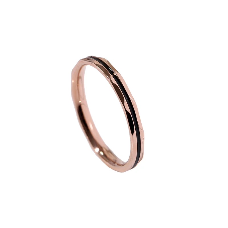 Black Ring for Women Wavy Lines 18KGP Rose Gold Color 316L Titanium Steel Fashion Jewelry Gift Wholesale(GR199)