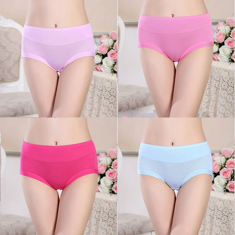 Ropa interior de fibra de bambú para mujer, bragas suaves de gran altura, sólido, 3 unids/set por Set