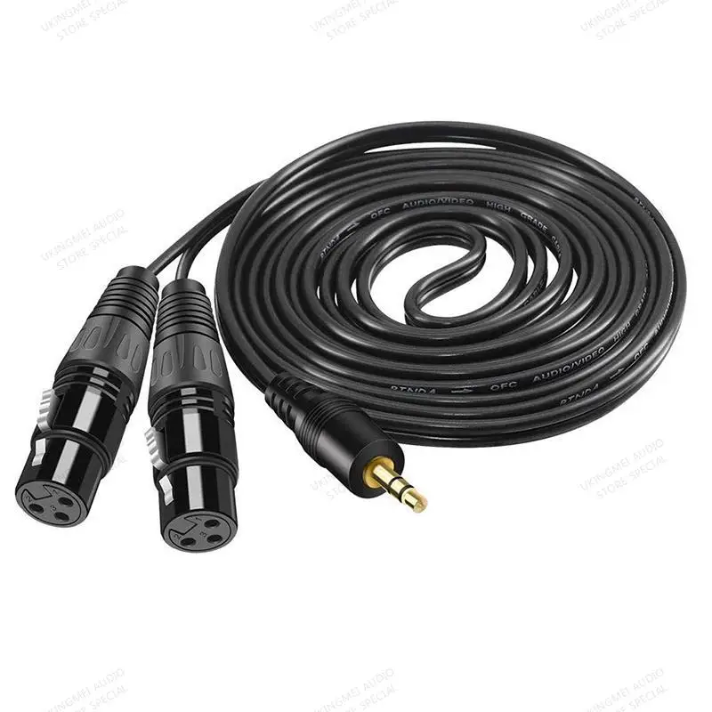 3P XLR CANNON 3.5 Audio Line wire Cord XLR Cable Stereo 1/8 3.5mm Plug to 2 XLR 3pin Female Y Splitter Patch Cable Cord 3Meter