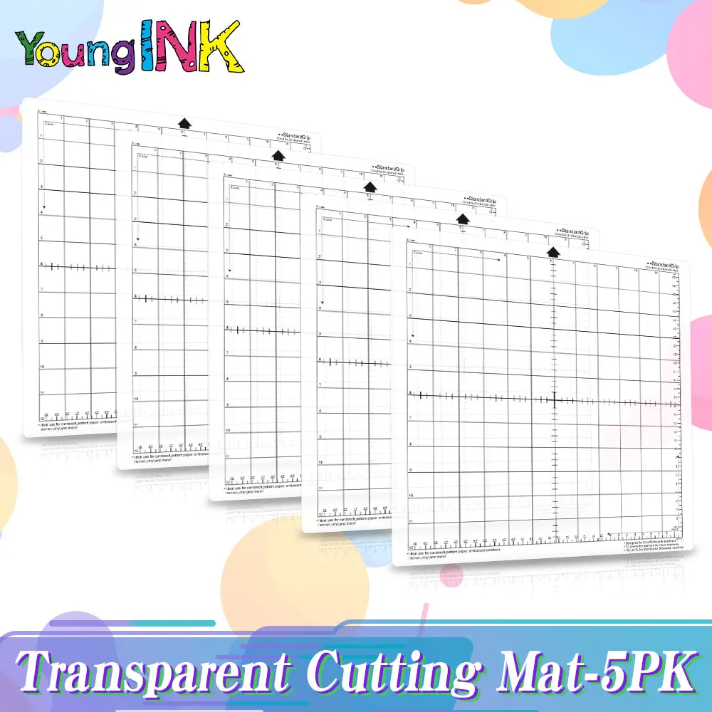 YOUNGINK  Cutting Mat for Silhouette Cameo 3/2/1 [Standard-grip,12x12 Inch] Adhesive&Sticky Non-slip Flexible Gridded Cut Mats