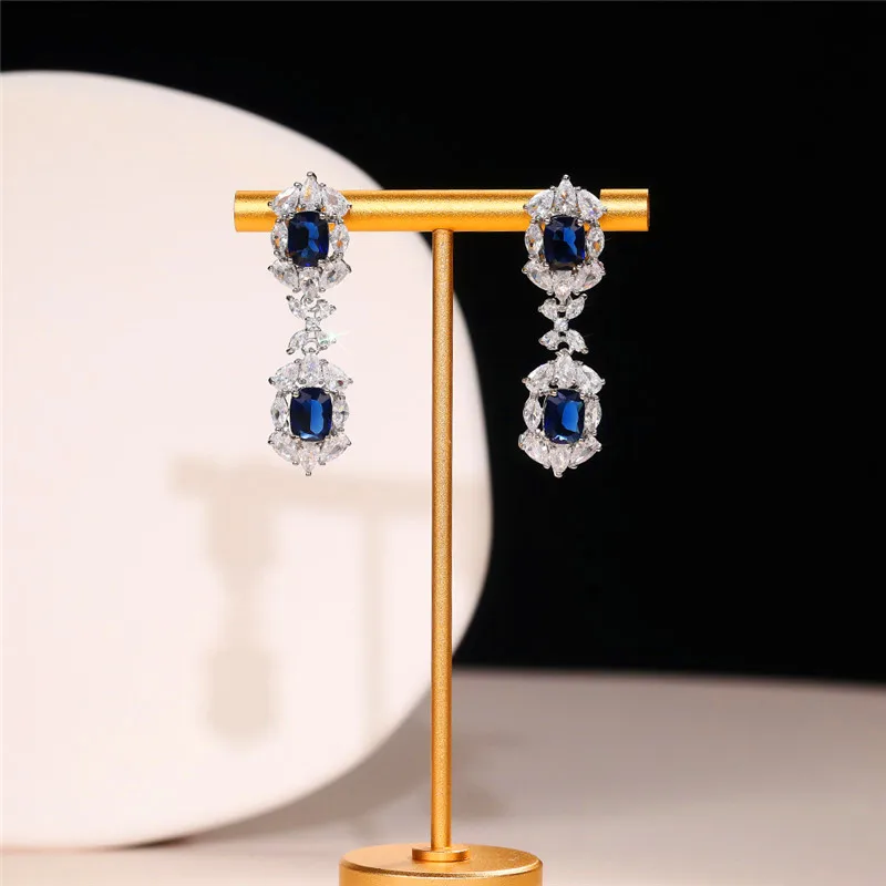 Huitan Novel Design Female Dangle Earrings Brilliant Cubic Zirconia Hot Trendy Jewelry for Women Wedding Engagement Ear Earrings