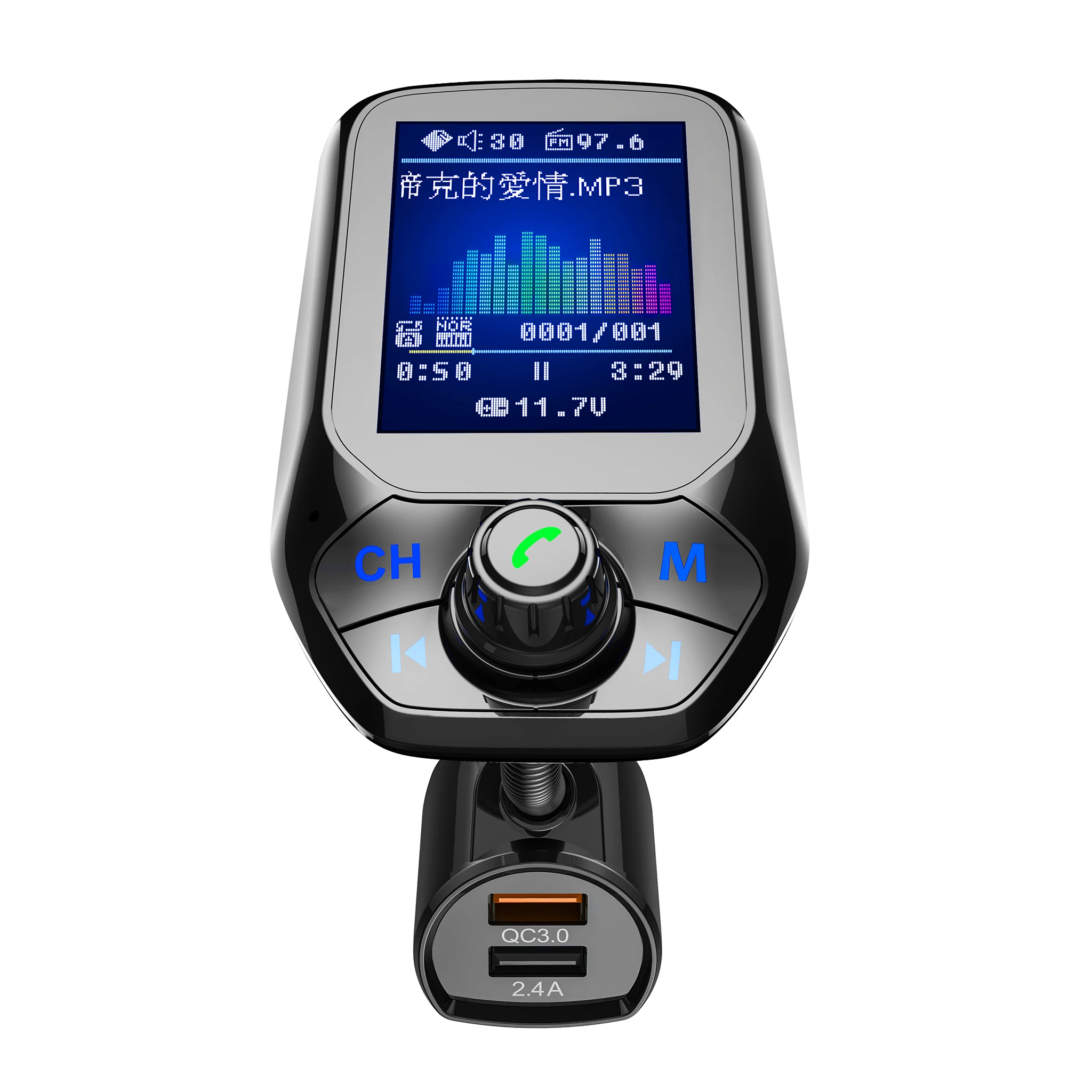 Qc 3.0車のBluetoothハンズフリーmp3プレーヤー/電話から無線fm送信機t43