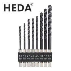 HEDA 8PCS/Set 3-6.5mm M35 Cobalt TiAIN Spiral Groove 3 Flutes Twist Drill Bits Hex Shank For Stainless Steel Thin Iron