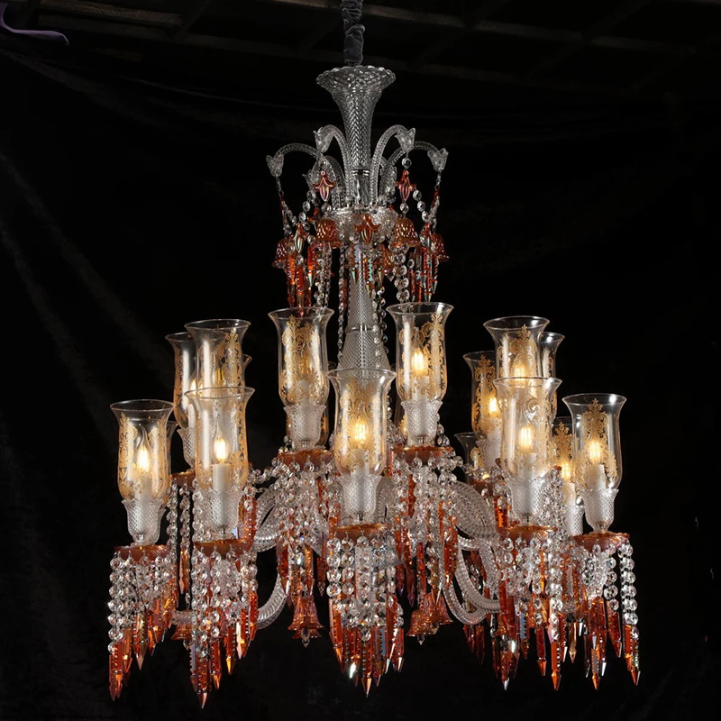 French crystal lamp five-star villa duplex living room glass tube crystal chandelier