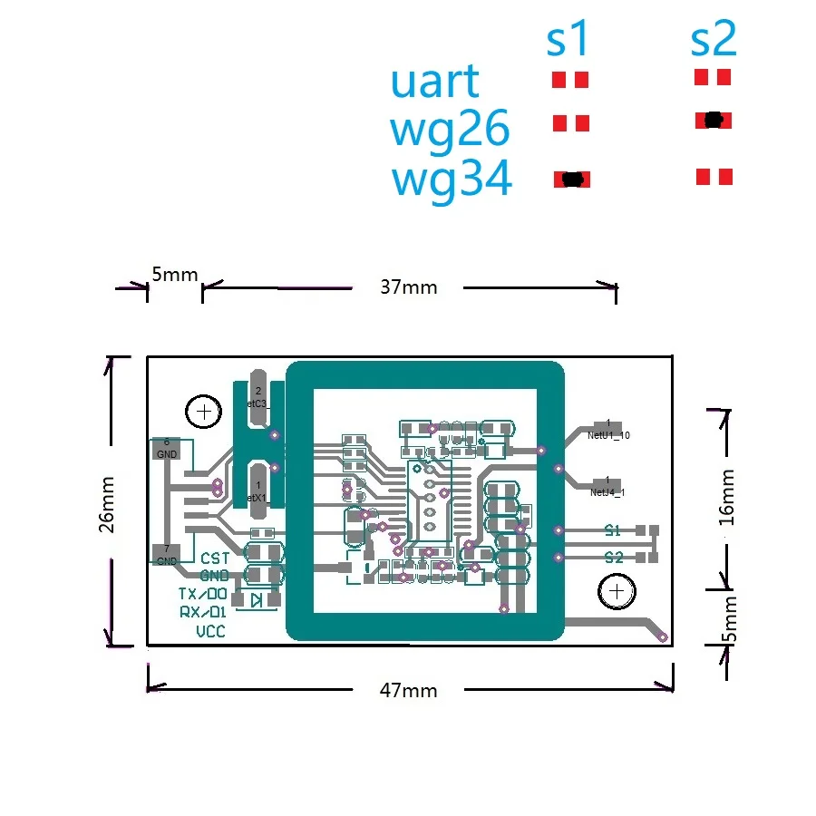 13.56mhz 125khz Double Frequency Card Reader Module Uart Wiegand Wg26 Wg34 Interface