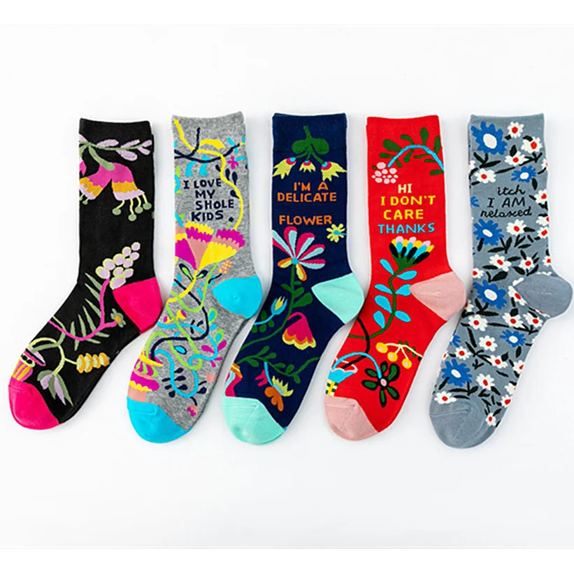 2022 New Style Women Couple Letters Flowers Happy Socks Men AB Personality Abstract Art Flower Pattern Funny Socks