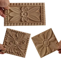WMQE Unpainted Carved Exquisite Long Round Wooden Home Decoration Window Decoration Doors Wood Applique Wood Decal Wood Craft