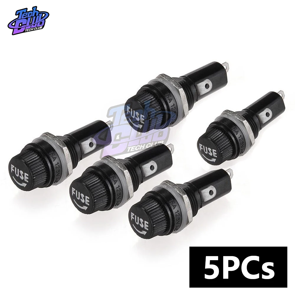 5PCs 5x20mm Fuse Holders 250V 10A Black Insurance Tube Socket Fuse Holder for 5x20mm Insurance Panel Mount Fuse Holder