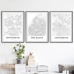 Impresiones de póster de mapa de Países Bajos, imágenes de pintura en lienzo, decoración de arte de pared de oficina, amérsfoort, Dordrecht , Haarlem,Nijmegen,Delft Maps