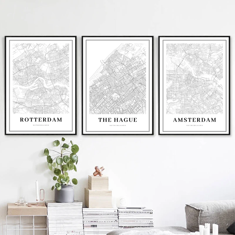 Netherlands Map Poster Prints Amersfoort,Dordrecht , Haarlem,Nijmegen,Delft Maps Canvas Painting Pictures Office Wall Art Decor