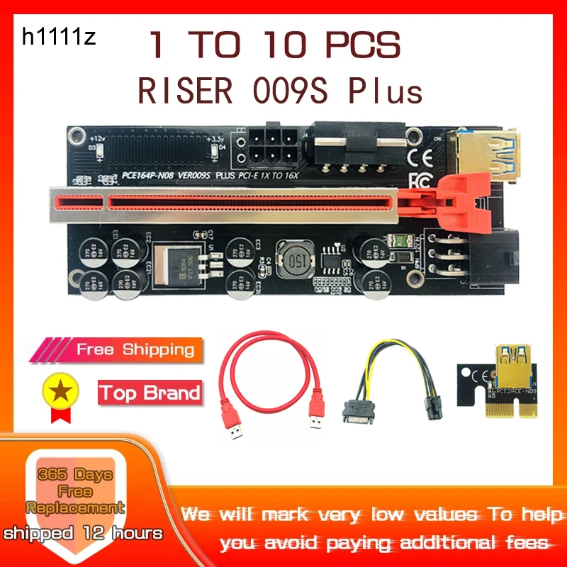 Carte adaptateur PCIE Riser 009S PLUS, USB3.0, PCI Express X16, extension GPU Cabo Riser PCIE X16, pour minage, 1 à 10 pièces