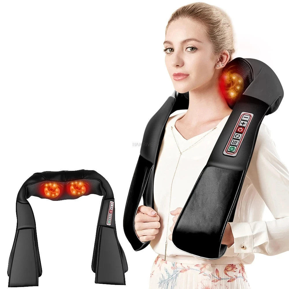 

3D kneading Shiatsu Infrared Heated Kneading Car/Home Massagem Cervical Back Neck Massager Shawl Device Shoulder Massager