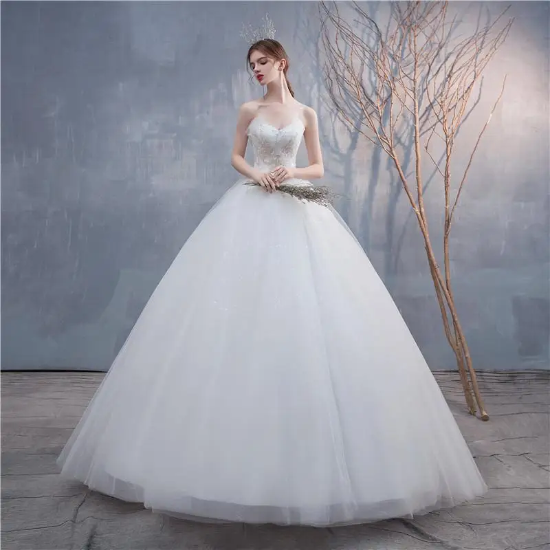 Vestido De novia elegante sin tirantes, De lentejuelas, ajustado, De princesa, talla grande, 2022