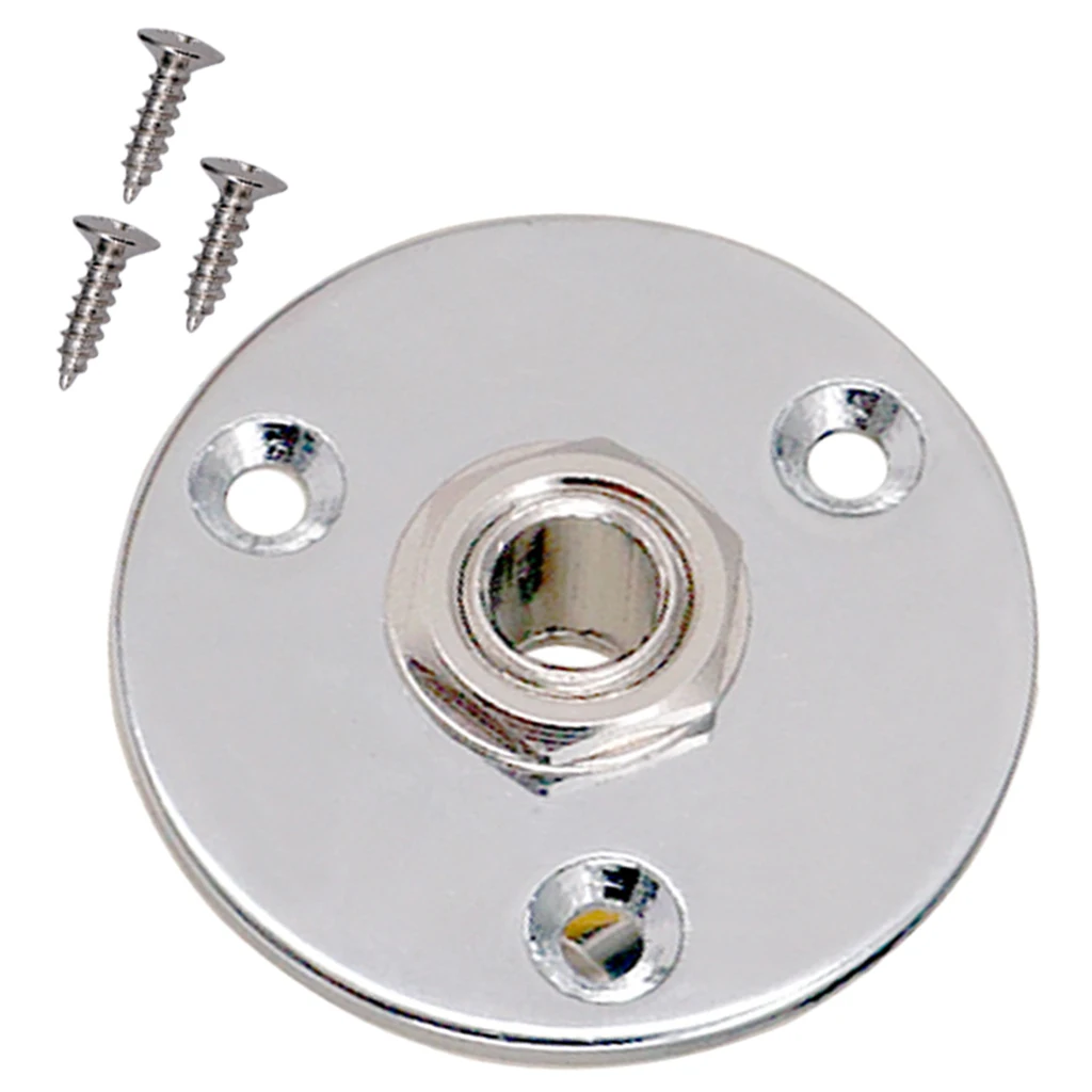 Round Circular Plate Pickup Jack Plug Socket 6.35mm for Electric Bass Guitar