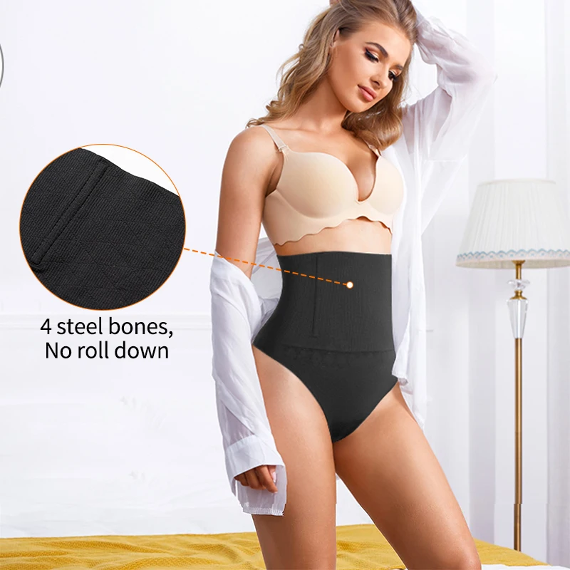 High Waist Body Shaper Thongs Shapewear for Women Panties Tummy Control Slimming Seamless Underwear Nude Black T-Back Brief