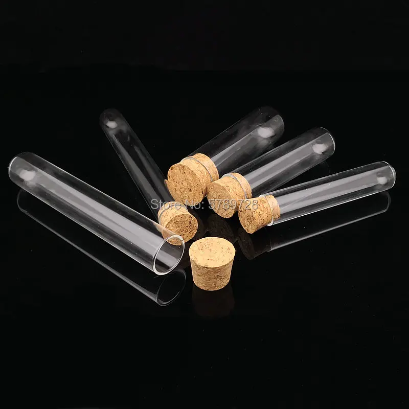 5pcs Outer Diameter 20/25/30mm Transparent Round Bottom Glass Test Tube with Cork Stopper lab Flat - mouth thickened Glass Vial