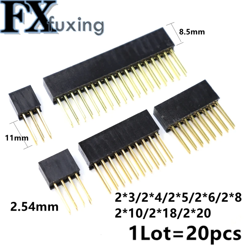 20pcs 2*3/4/5/6/8/10/18/20 Pin 2.54mm Double Row Straight FEMALE Long Legs Header For Arduino Shield 2*5 2*8 2*6 2*10 2*20 2*4mm