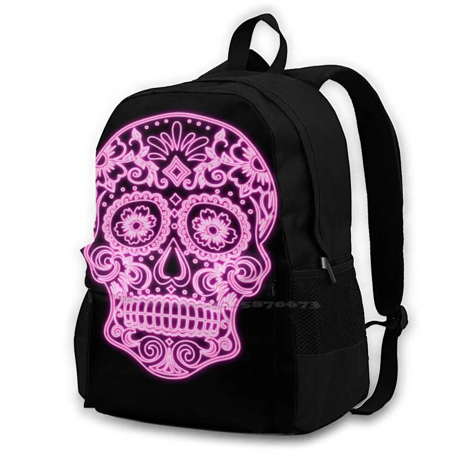 Neon Skull Teen College Student Backpack Pattern Design Bags Lylys Island