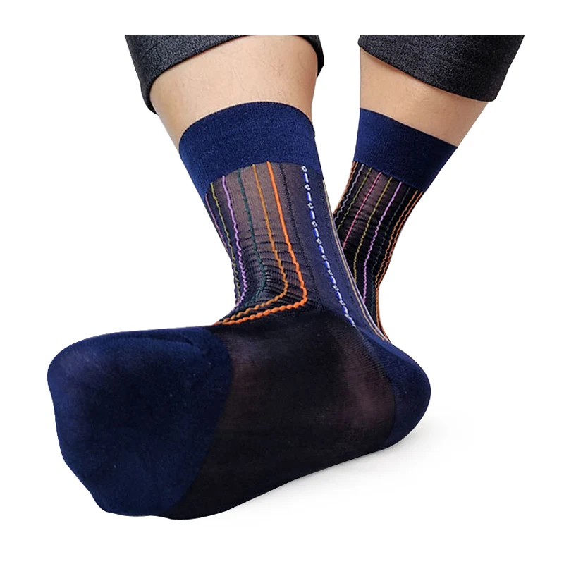 

Men Silk Socks New Style Colorful Striped Mens Formal Tnt Dress Suit Socks Sexy Collection Male Nylon Socks Stockings