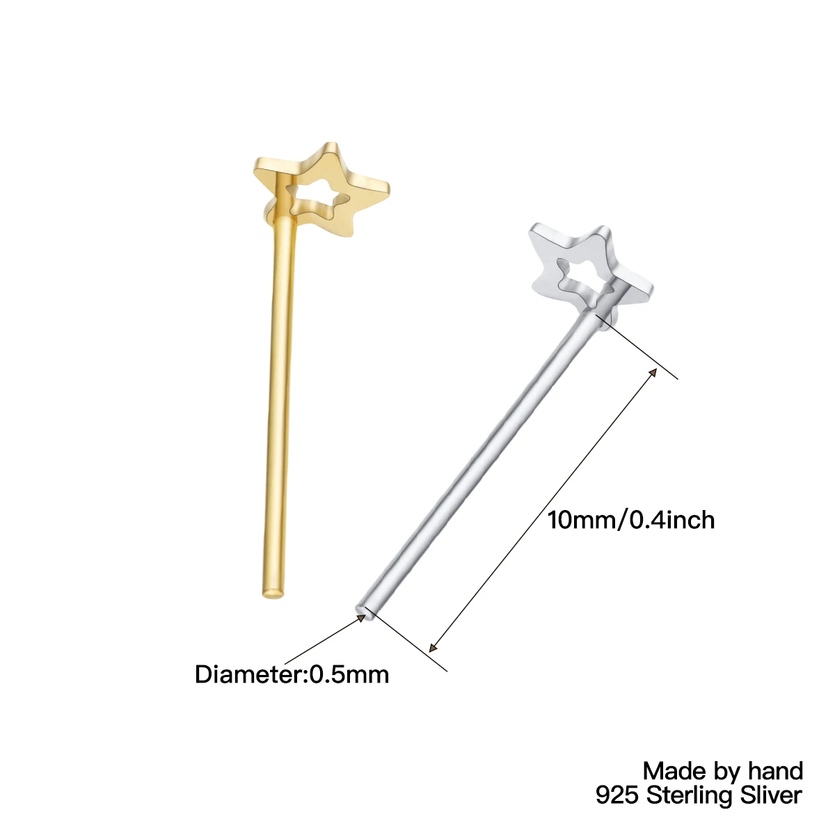 36Pcs/Box 925 Sterling Silver Hollow Star Unisex Nose Studs Body Piercing Jewelry Pircing Nariz Percing Nez