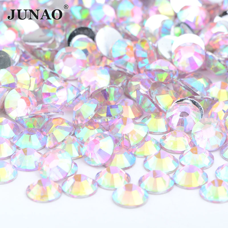 JUNAO Bulk 2 3 4 5 6mm Shiny Pink AB Rhinestone Flat Back Crystal Stone Stickers Non Hotfix Resin Strass Nail Art Decoration