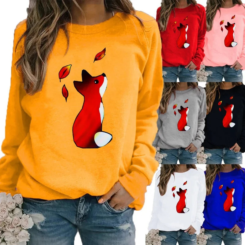 

Winter Women's Fashion Casual Long-sleeved Print Sweatshirt Ladies Round Neck Loose T-shirt Plus Size Tops