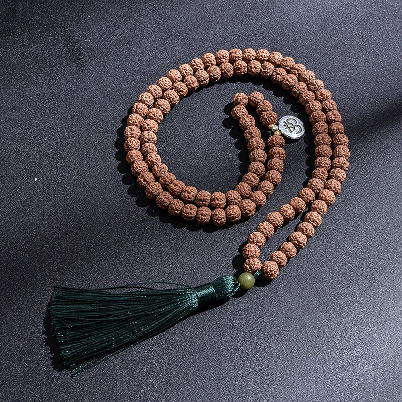 Orginal Rudraksha 108 Mala Beads Necklace Yoga Meditation Prayer Tassel Rosary for Men and Women