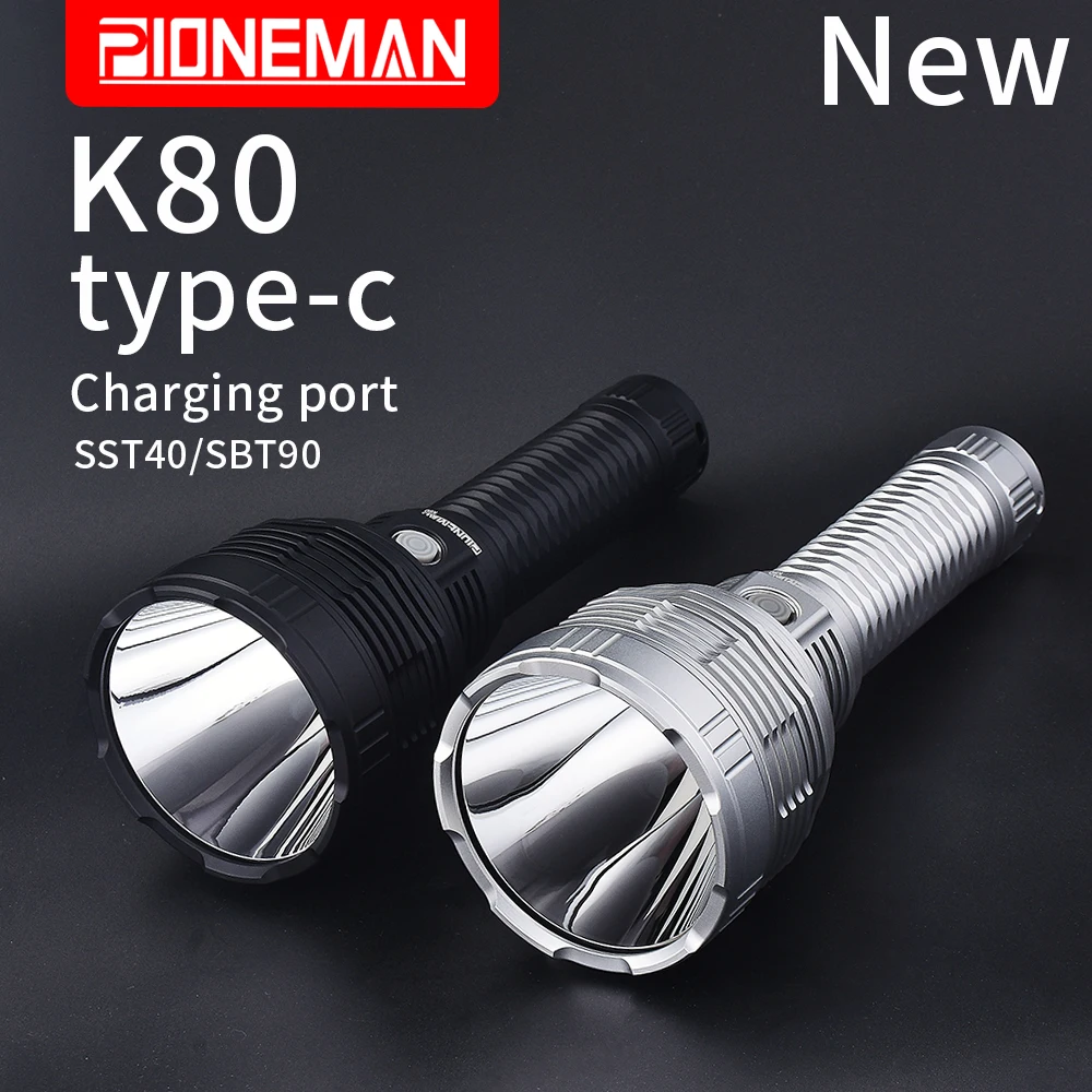 Pioneman K80 Strong flashlight 26800/26980 Battery Long shot flashlight SBT90/SST40/SFT40 LED Large aperture lamp