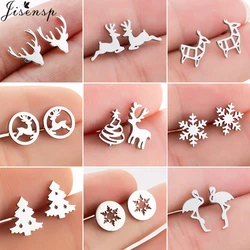 Jisensp Cute Deer Animal Stud Earrings Small Snow Earing for Girls Stainless Steel Christmas Jewelry Earing Women pendientes
