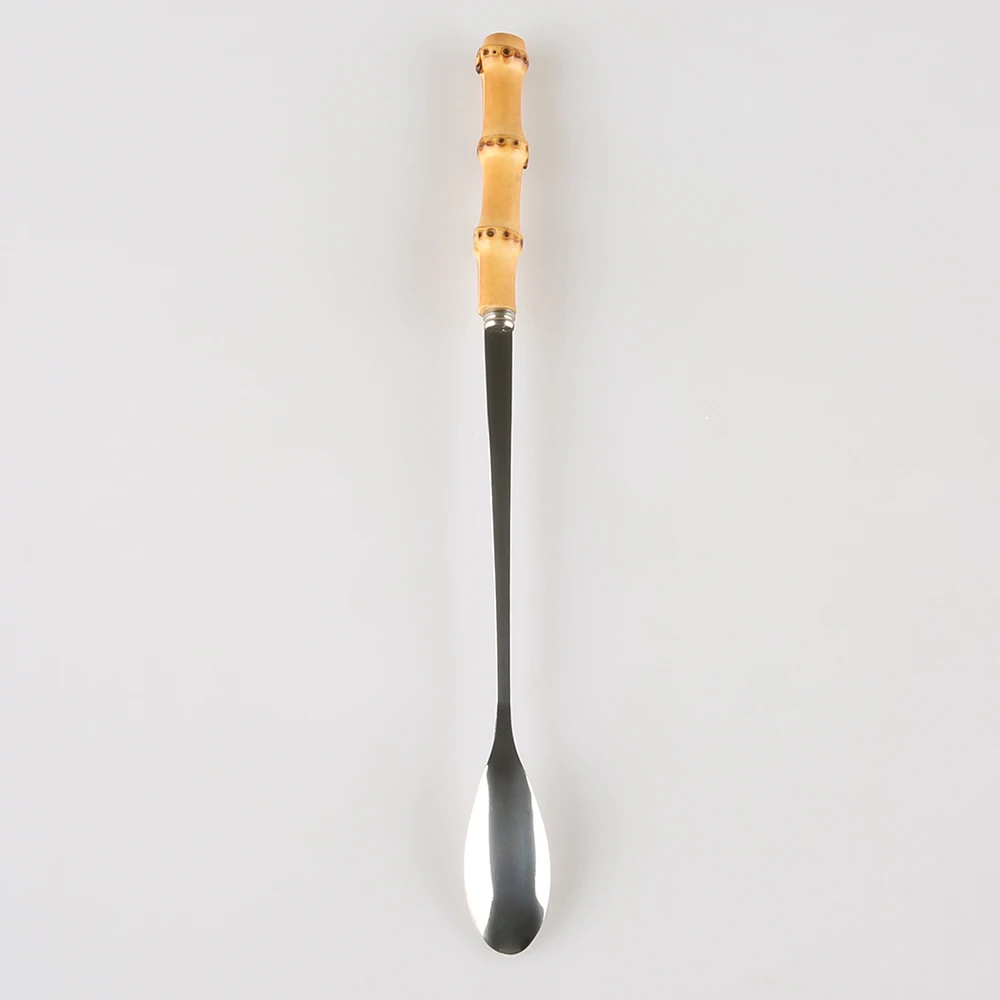 Milk Drink Ice Beverage Dessert Honey Stirring Stainless Steel Wood Bamboo Root Stick Handle Small Long Tea Coffee Spoon