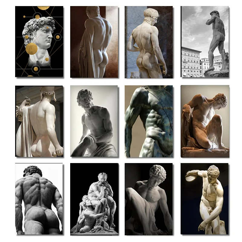 Greek Statue Plaster Sculpture Artwork David Art Canvas Painting Figure Poster and Print Wall Picture for Living Room Home Decor