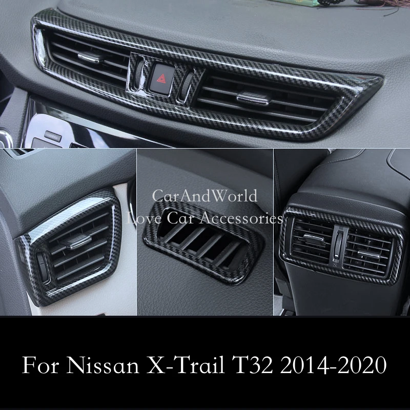 For Nissan X-Trail XTrail T32 Rogue 2014-2020 Front Rear Air conditioning Outlet Vent Cover Trim Carbon Fiber Car Accessories