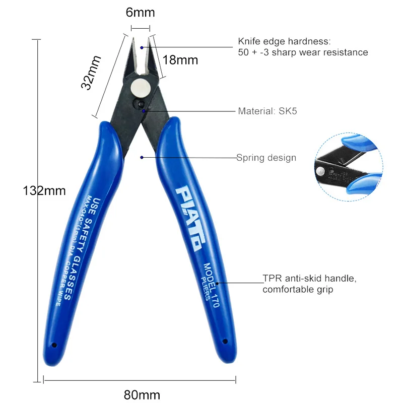 Pince coupante diagonale de précision de 5 pouces, coupe-câble à fil, haute dureté 170 outils manuels de réparation électronique