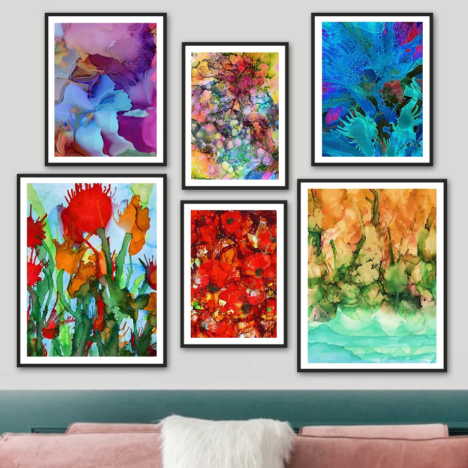 Watercolor Flower Leaf River Abstract Wall Art Canvas Painting Nordic Posters And Prints Wall Pictures For Living Room Decor