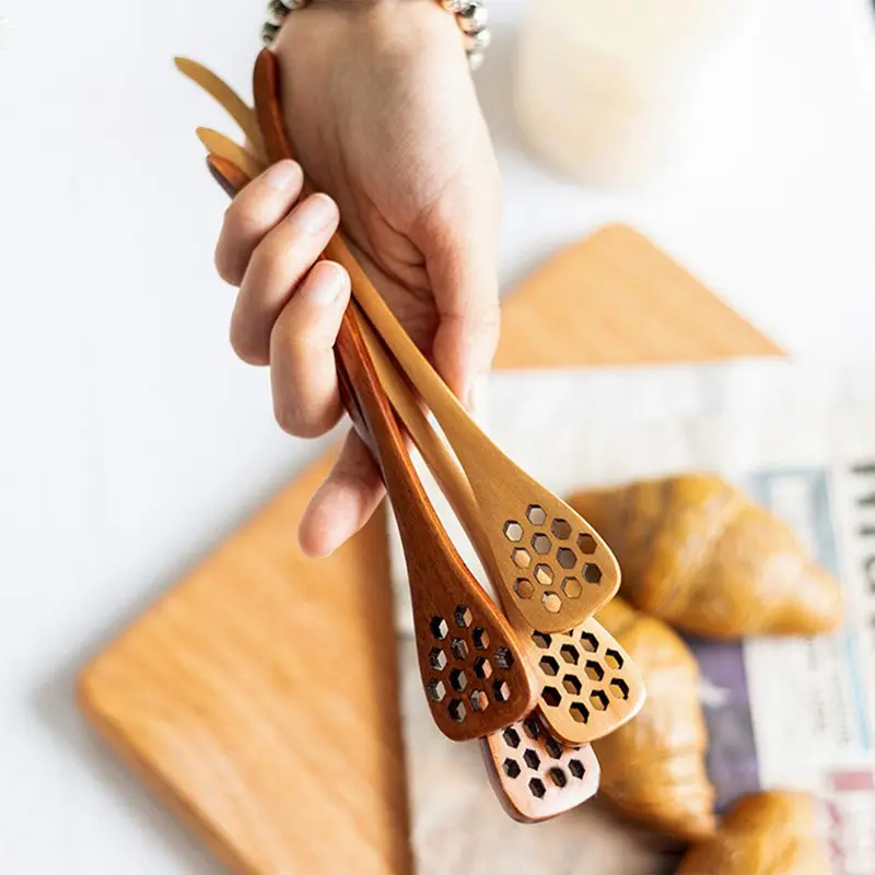 Wood Honey Dipper Sever Mixing Stick Honeycomb Heart Pattern Wood Honey Spoon With Long Handle Tableware