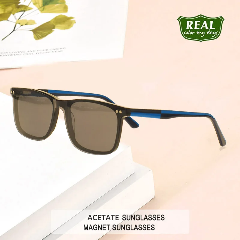 REAL 2 in 1 Magnetic Sunglasses Women men Polarized rectangle Clip On Sun Glasses Acetate Optical Prescription Glasses