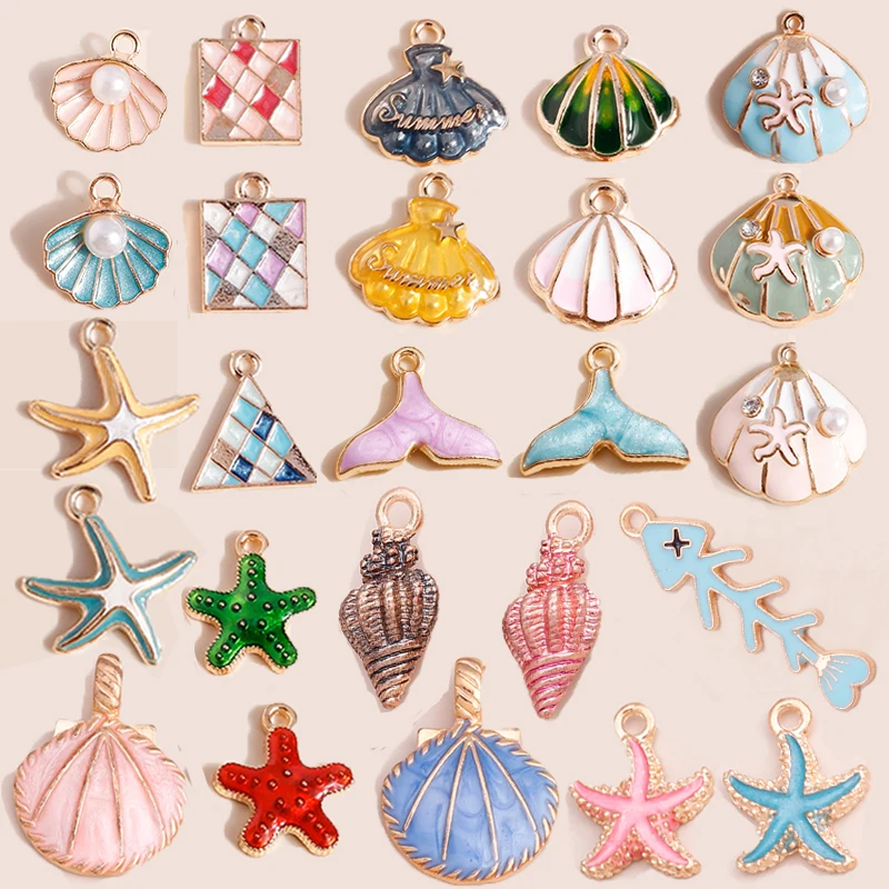 

10pcs Mix Cute Enamel Shell Starfish Charms Pendants of Necklace Earrings Keychains Handemade DIY Jewelry Making Accessories