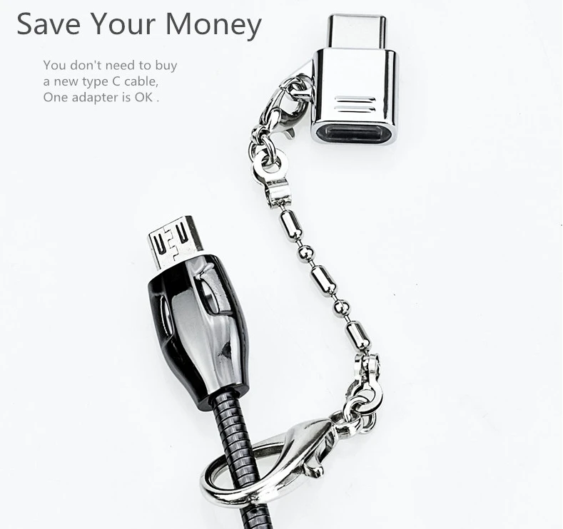 USB Type C Adapter 3 Pack, USB C to Micro USB Convert Connector micro sd TF card reader with Key chain for phone pad tablet