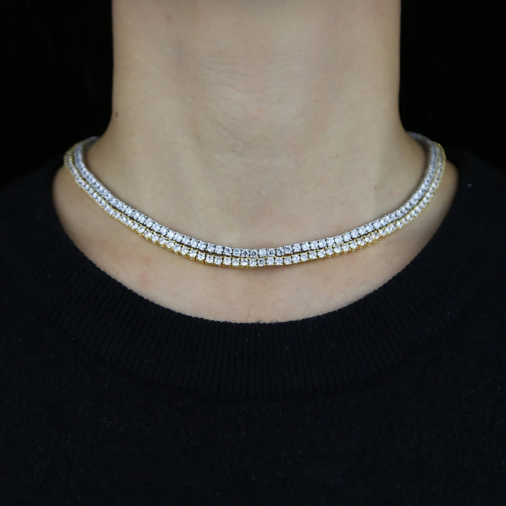 New Thin 3mm CZ 1 Row Shiny Tennis Chain Necklace Hip Hop Iced Out Bling Cubic Zircon Choker Jewelry Gold Color For Women Men