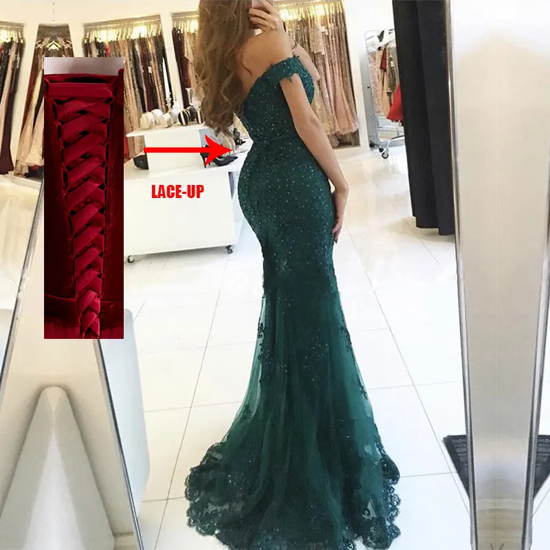 Robe Femme Off De Schouder Lange Jurk Mermaid Avondjurk Lace Robe De Soiree Longue Formele Jurk Abiye Gece Elbisesi groen