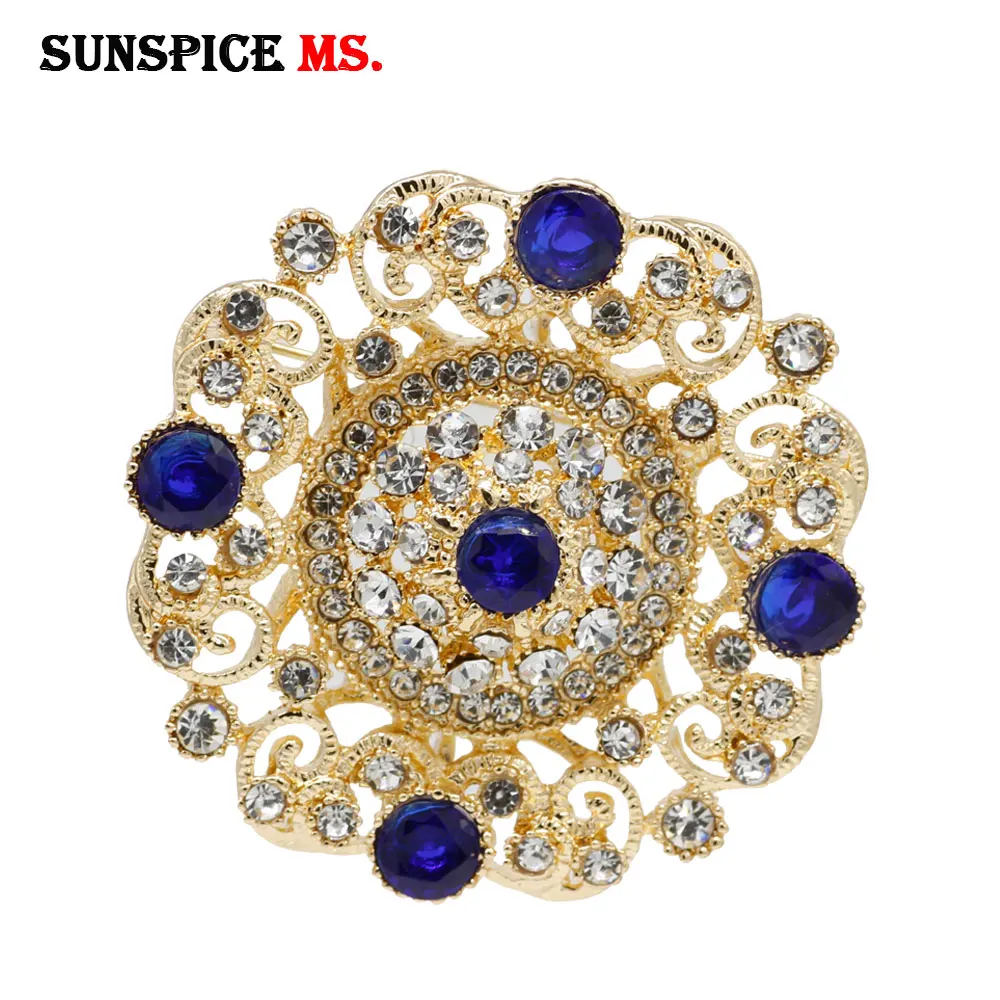 Sunspicems Gold Color Algeria Morocco Brooch For Women Red&Green&Blue Crystal Vintage Bridal Wedding Jewelry DuBai Broches Gift