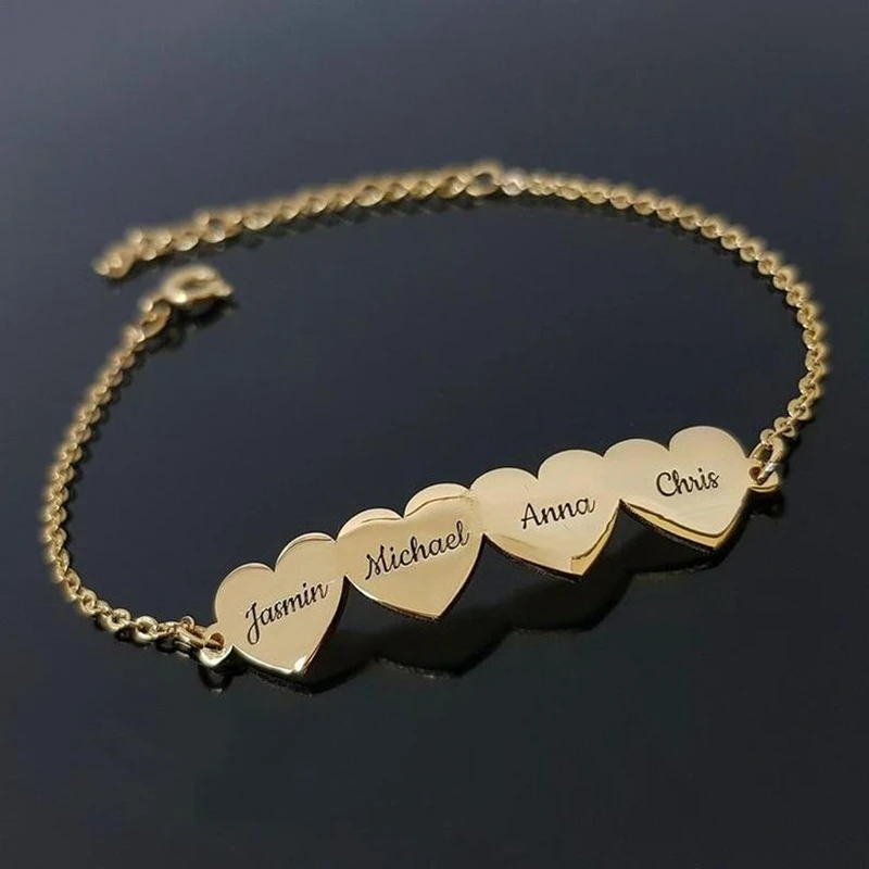 Brazalete personalizado con grabado de nombre de familia para mujer, pulsera con dijes de acero inoxidable, regalo de joyería artesanal para ella