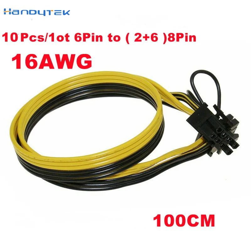 

100CM 1M 16AWG GPU PCIE PCI-Express 6Pin Male to 8Pin (6+2) Male Graphics Video Card Power Cable for BTC Ethereum Miners Mining