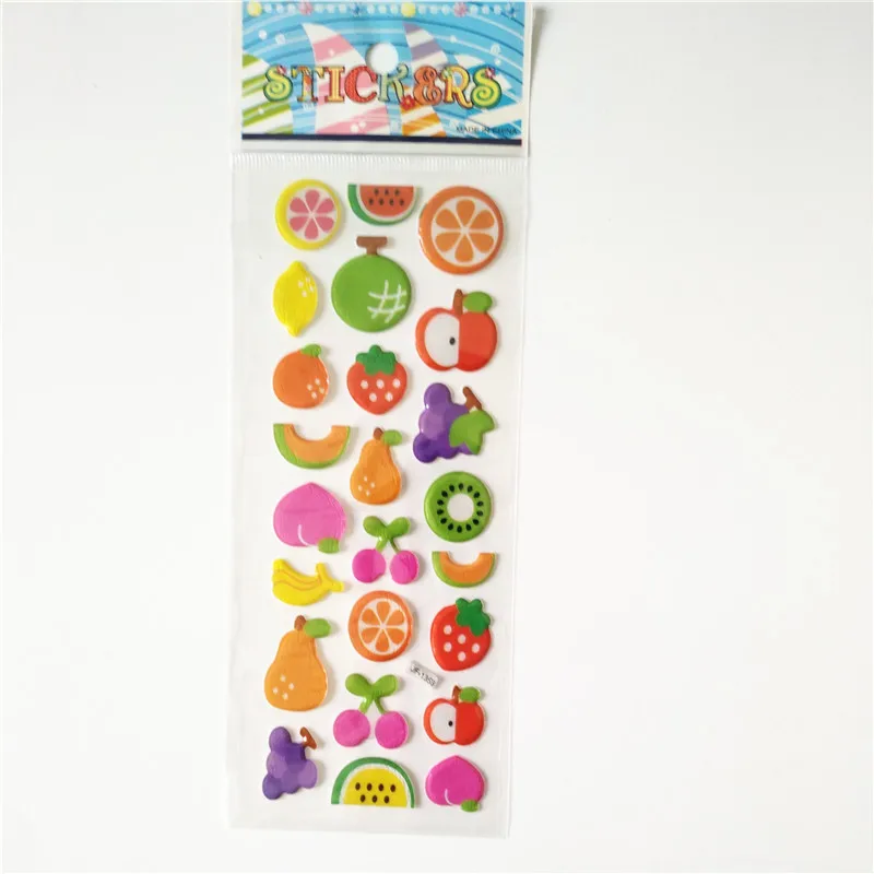 6pcs Mix Cartoon Fruit Strawberry Cherry Grapefruit Pear Orange Apple Bubble Sticker Cute Pentagram Star Lips Baby Puffy Sticker